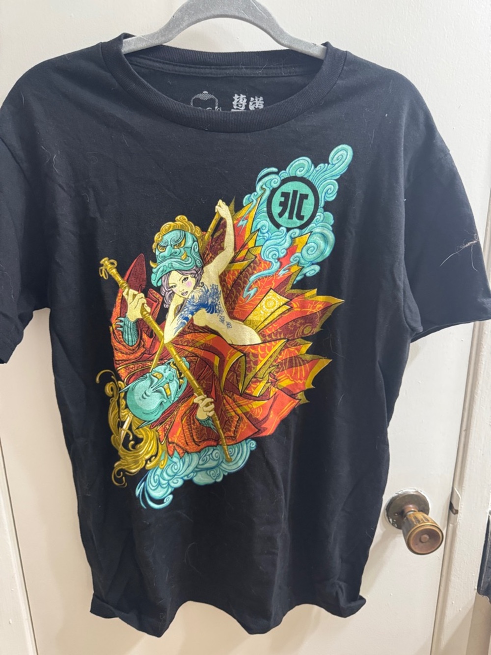 Black Graphic Camisole with Vibrant Multicolor Oriental Illustration